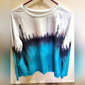 White/Turquoise Black Woods Long Sleeve Shirt